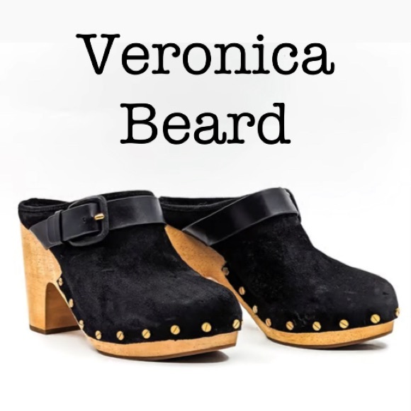 Veronica Beard Dacey Black Suede Leather Mule Clogs Size 7